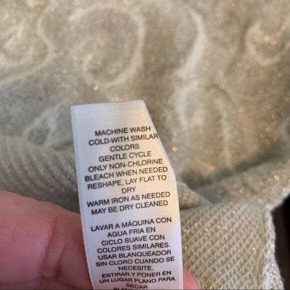 WHBM cream ivory silver gold metallic shimmer knit top size Small - Picture 11 of 15